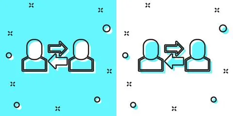 Black line Exchange work icon isolated on green and white background. Infor.. Stock Illustration