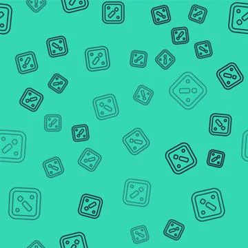 Black line Exclamation mark in triangle icon isolated seamless pattern on green Stock Illustration