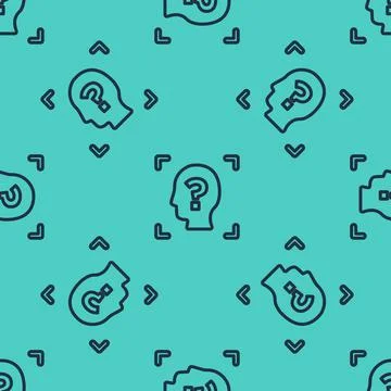 Black line Face recognition icon isolated seamless pattern on green background Illustrazione stock