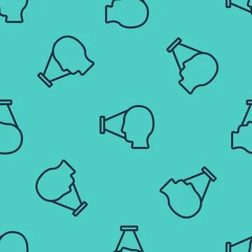Black line Face recognition icon isolated seamless pattern on green background Illustrazione stock