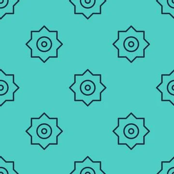 Black line Falling star icon isolated seamless pattern on green background. M Illustrazione stock