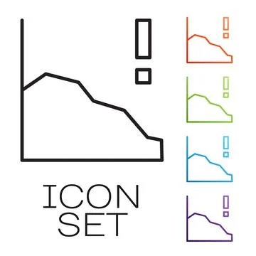 Black line Financial growth decrease icon isolated on white background Stock Illustration