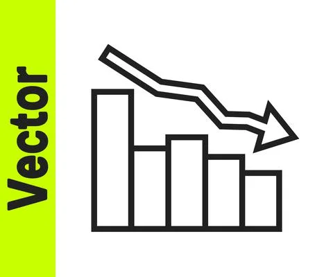 Black line Financial growth decrease icon isolated on white background Stock Illustration
