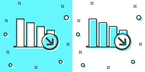 Black line Financial growth decrease icon isolated on green and white background Stock Illustration