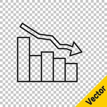 Black line Financial growth decrease icon isolated on transparent background. Stock Illustration