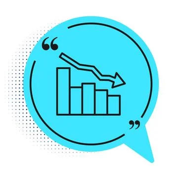 Black line Financial growth decrease icon isolated on white background Stock Illustration