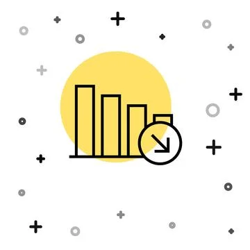 Black line Financial growth decrease icon isolated on white background Stock Illustration