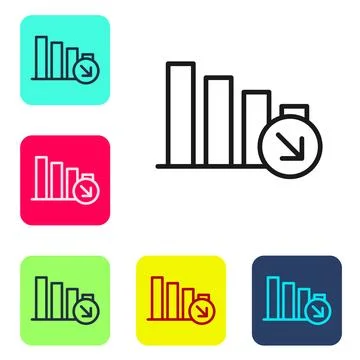 Black line Financial growth decrease icon isolated on white background Stock Illustration