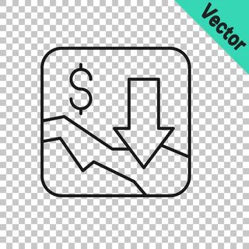 Black line Financial growth decrease icon isolated on transparent backgroun.. Stock Illustration