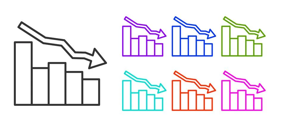 Black line Financial growth decrease icon isolated on white background. Inc.. Stock Illustration