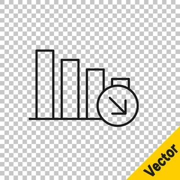 Black line Financial growth decrease icon isolated on transparent backgroun.. Stock Illustration