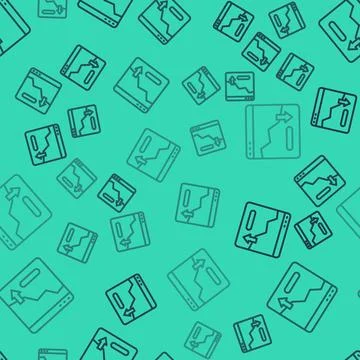 Black line Financial growth decrease icon isolated seamless pattern on gree.. Stock Illustration