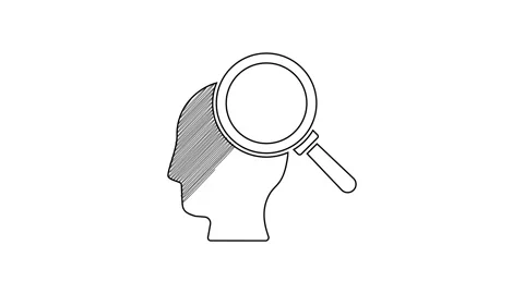 Black line Finding a problem in psychology icon isolated on white background. 4K Stock Footage 201463237