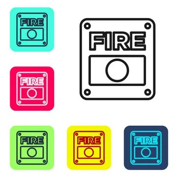 Black line Fire alarm system icon isolated on white background. Pull danger fire Stock Illustration
