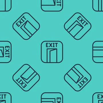 Black line Fire exit icon isolated seamless pattern on green background. Fire イラスト素材