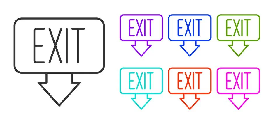 Black line Fire exit icon isolated on white background. Fire emergency icon.. Stock Illustration