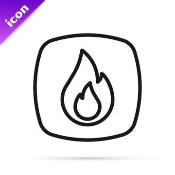 Black line Fire flame icon isolated on white background. Vector Stock Illustration