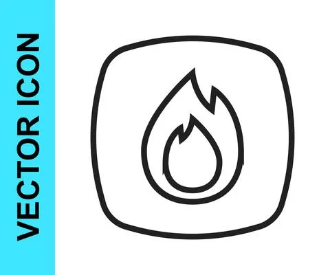 Black line Fire flame icon isolated on white background. Vector 스톡 일러스트