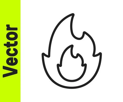 Black line Fire flame icon isolated on white background. Vector Illustrazione stock