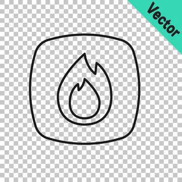 Black line Fire flame icon isolated on transparent background. Vector Stock Illustration