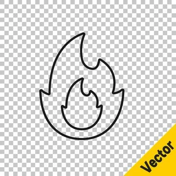 Black line Fire flame icon isolated on transparent background. Vector Illustrazione stock
