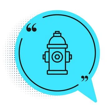 Black line Fire hydrant icon isolated on white background. Blue speech bubble Illustrazione stock