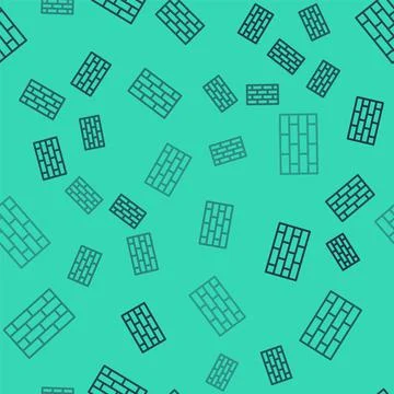 Black line Firewall, security wall icon isolated seamless pattern on green Illustrazione stock