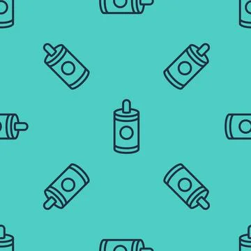 Black line Firework icon isolated seamless pattern on green background. Concept Stock Illustration