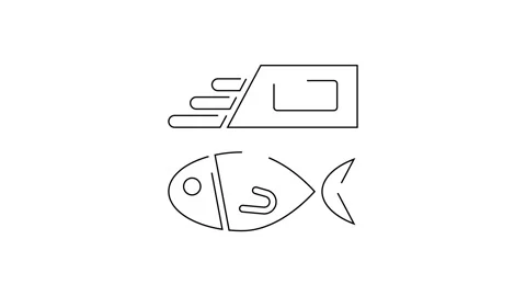 Black line Fish and chips icon isolated on white background. 4K Video motion Stock Footage 138979805