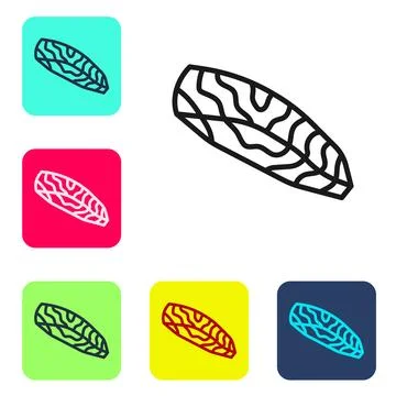 Black line Fish steak icon isolated on white background. Set icons in color s Stock Illustration