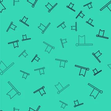 Black line Flag icon isolated seamless pattern on green background. Victory Stock Illustration