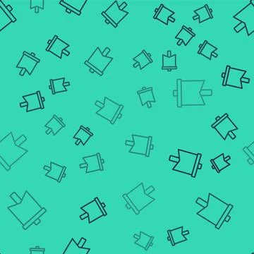 Black line Flag icon isolated seamless pattern on green background. Victory 스톡 일러스트