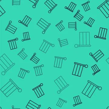 Black line Flag icon isolated seamless pattern on green background. Location Stock Illustration