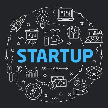Black Line Flat Circle illustration startup Illustrazione stock