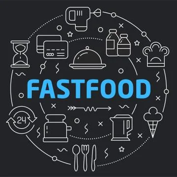 Black Line Flat Circle illustration fastfood Stock Illustration