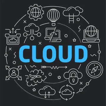 Black Line Flat Circle illustration cloud Stock Illustration