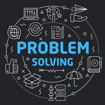 Black Line Flat Circle illustration problem solving Stock Illustration