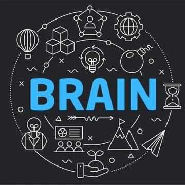 Black Line Flat Circle illustration brain Stock Illustration