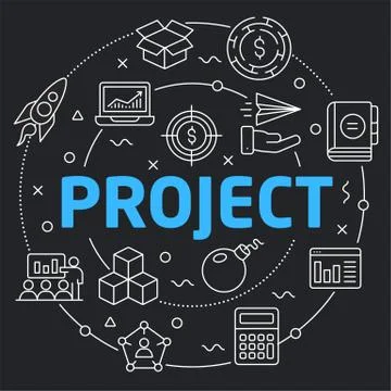 Black Line Flat Circle illustration project イラスト素材