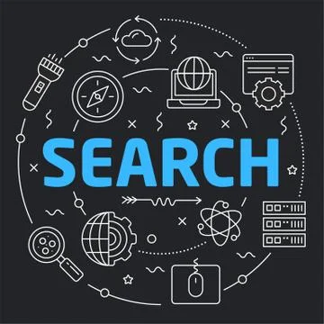 Black Line Flat Circle illustration search Stock Illustration