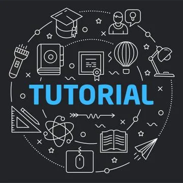 Black Line Flat Circle illustration tutorial Stock Illustration