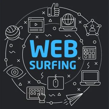 Black Line Flat Circle illustration web surfing Stock Illustration