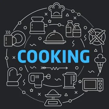 Black Line Flat Circle illustration cooking Stock Illustration