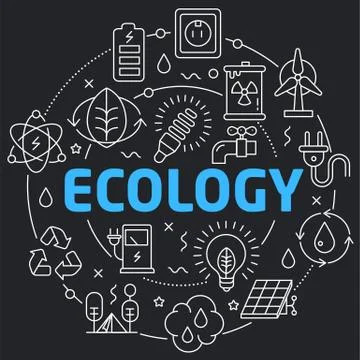 Black Line Flat Circle illustration ecology Illustrazione stock