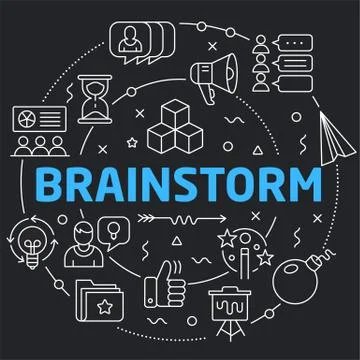 Black Line Flat Circle illustration brainstorm Stock Illustration