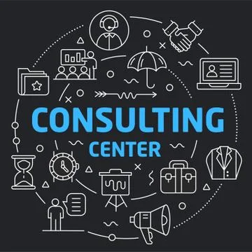Black Line Flat Circle illustration consulting center Illustrazione stock