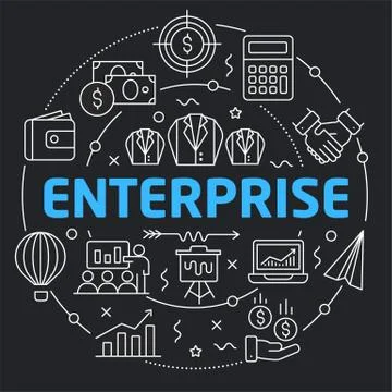 Black Line Flat Circle illustration enterprise Stock Illustration