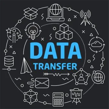 Black Line Flat Circle illustration data transfer Stock Illustration