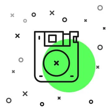 Black line Floppy disk for computer data storage icon isolated on white Stock Illustration