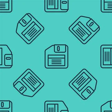 Black line Floppy disk for computer data storage icon isolated seamless pattern Stock Illustration